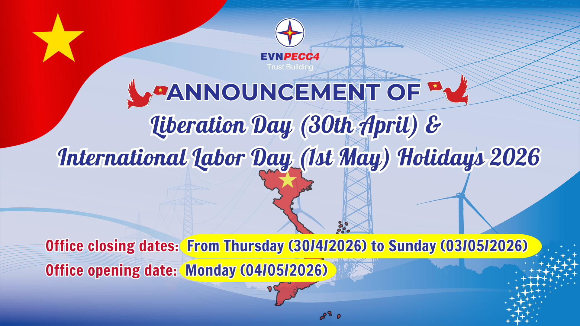 Announcement of Liberation Day (30th April) and International Labor Day (1st May) holidays 2026